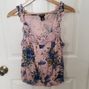 Rue21 Floral Pink Blue Womens Tank Top XL Coquette Rosette Fairy Y2k